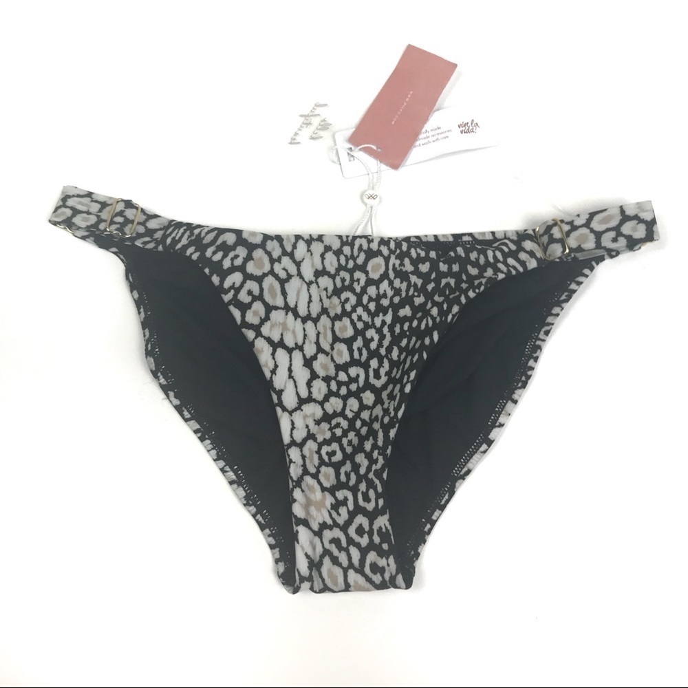 PilyQ Black Gray Animal Print Bikini Bottom Medium